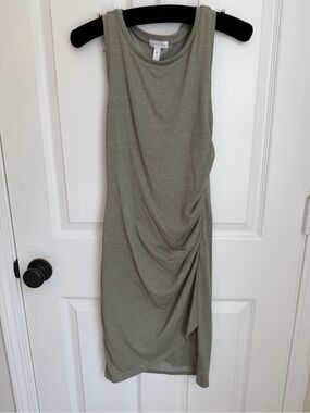 Leith Olive Green Sleeveless Midi Dress with Side Drape XS